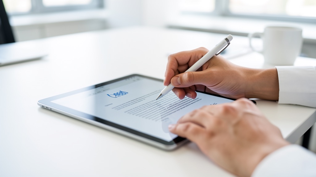 Signing a land purchase agreement electronically on a tablet